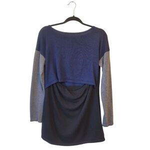 NOM Women's Navy Colorblock Maternity Nursing Sweater Size L